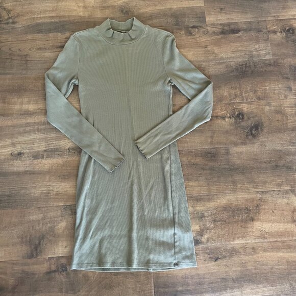 Abercrombie & Fitch Ribbed Long Sleeve Mock Neck Mini Dress Olive Green Size M - Picture 2 of 8
